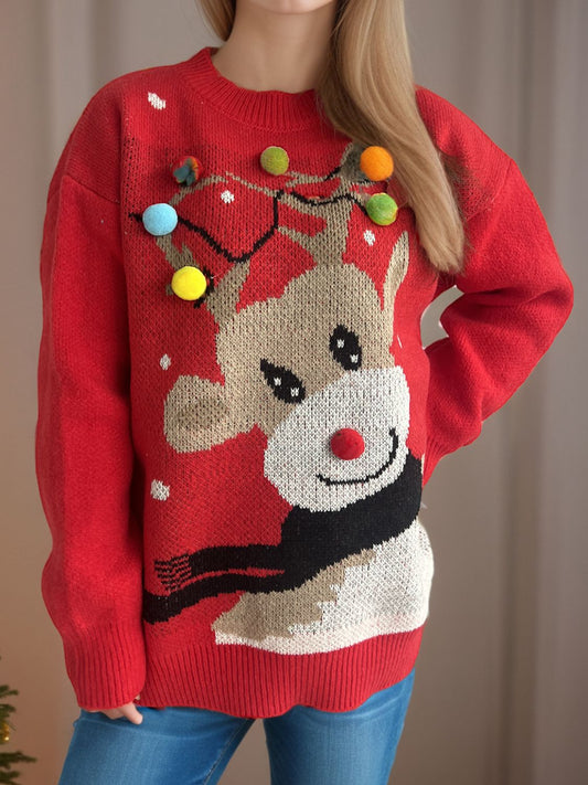 Pom-Pom Reindeer Cheer Sweater