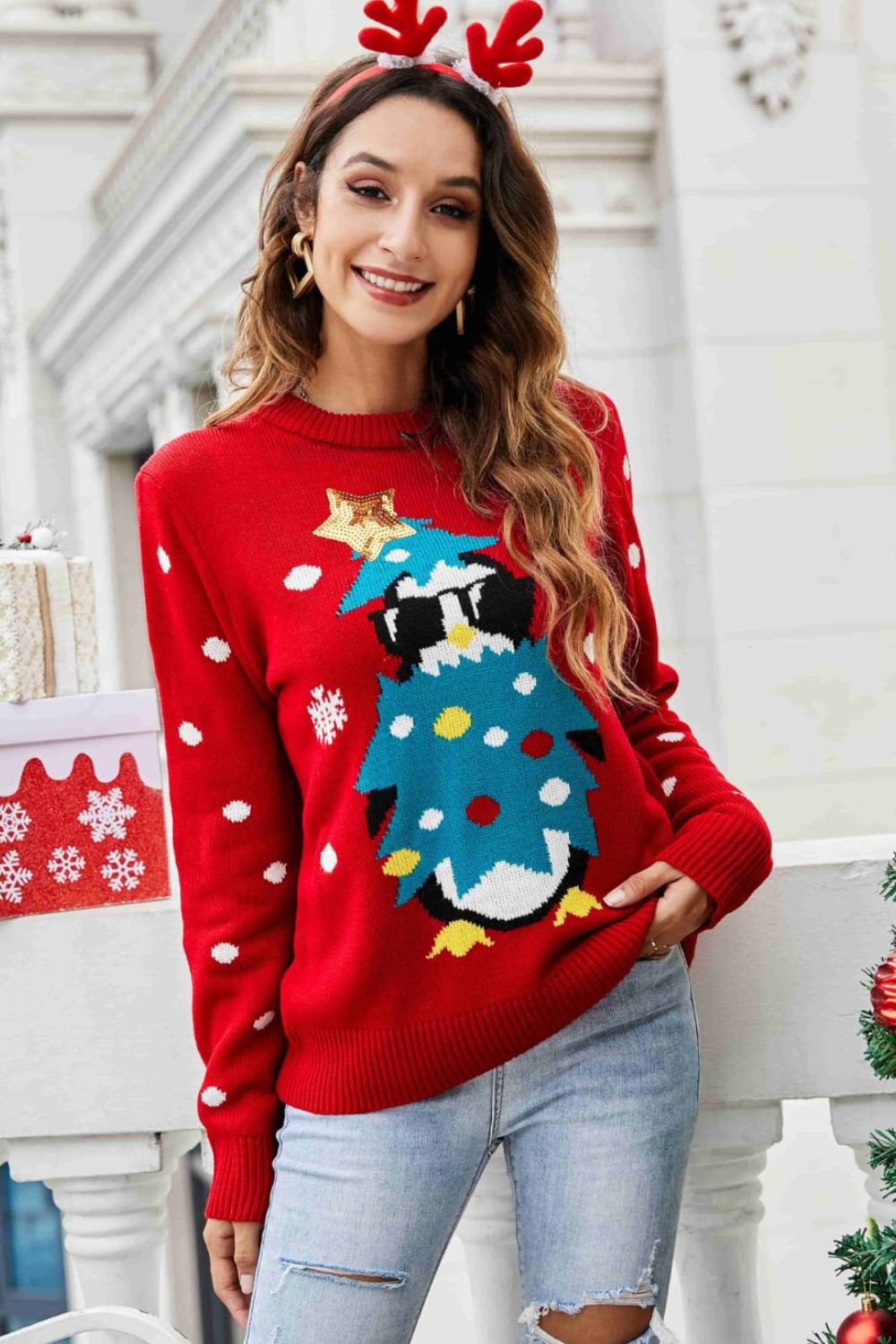 Festive Penguin Holiday Sweater