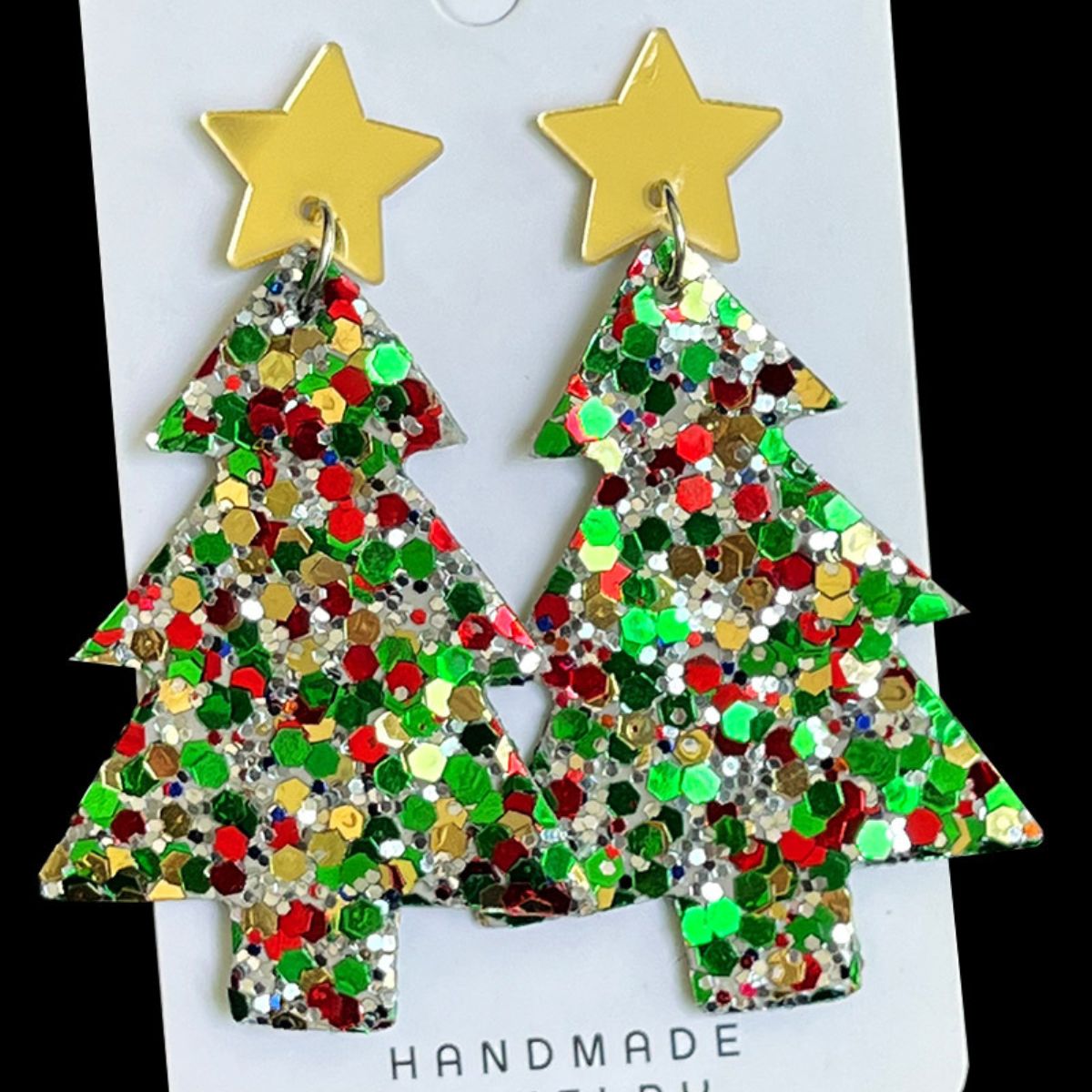 Starlit Sequin Christmas Tree Earrings