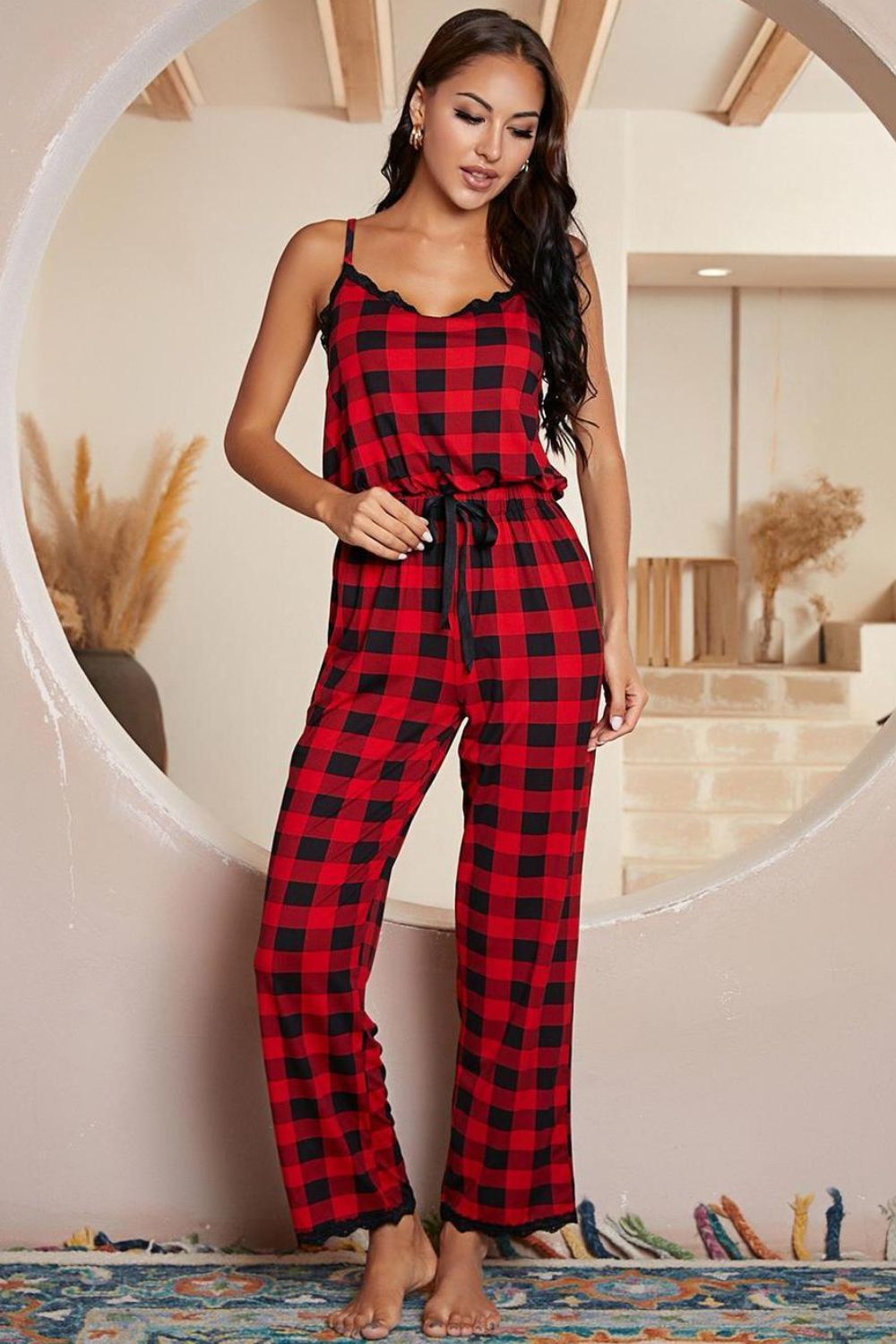 Buffalo Plaid Holiday Lounge Jumpsuit