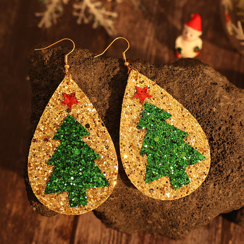 Glittering Christmas Tree Teardrop Earrings