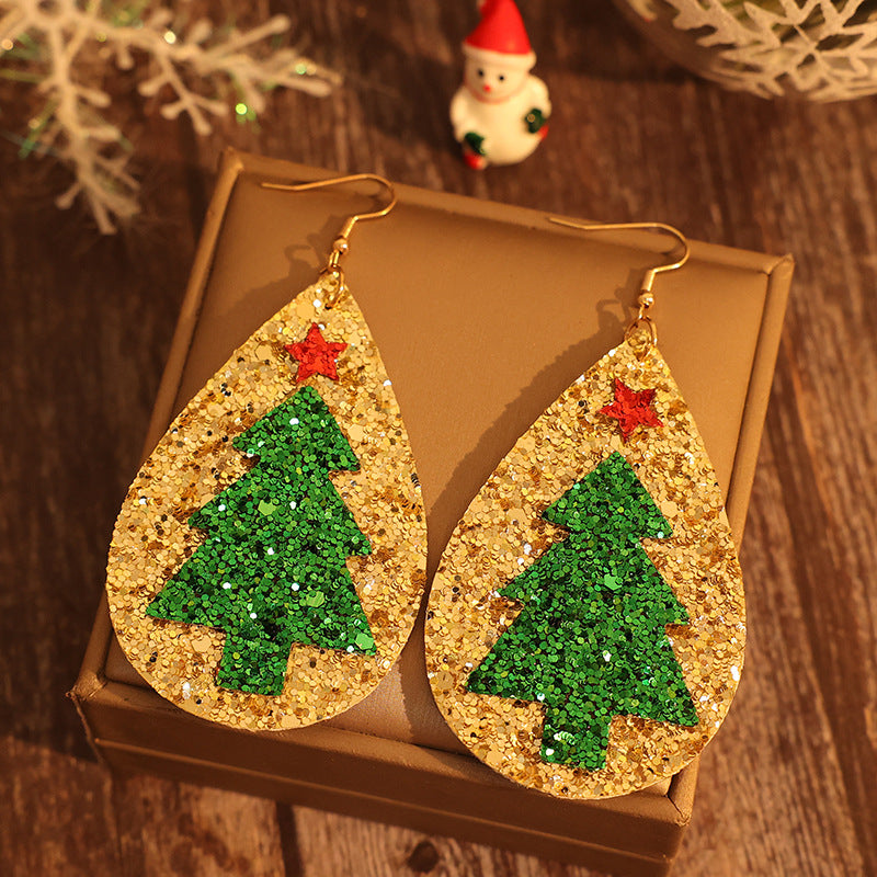 Glittering Christmas Tree Teardrop Earrings