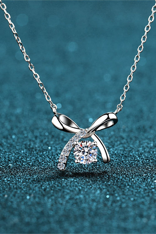 Sophisticated Silver Bow Pendant Necklace