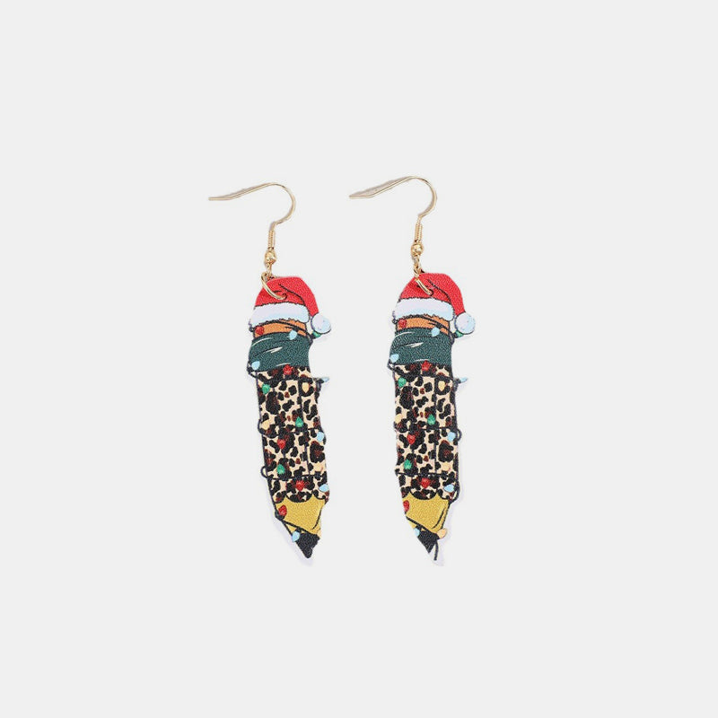 Festive Santa Leopard Feather Leather Earrings