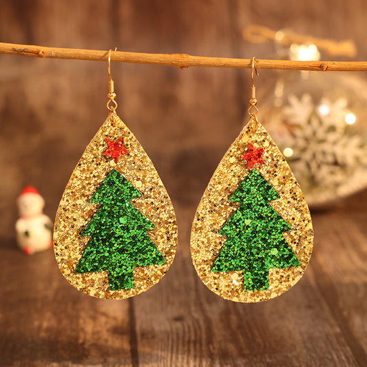 Glittering Christmas Tree Teardrop Earrings