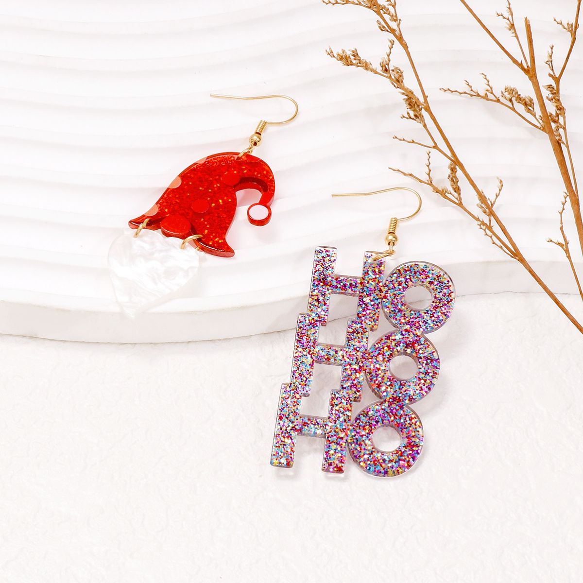 Festive Ho Ho Ho & Santa Hat Earrings