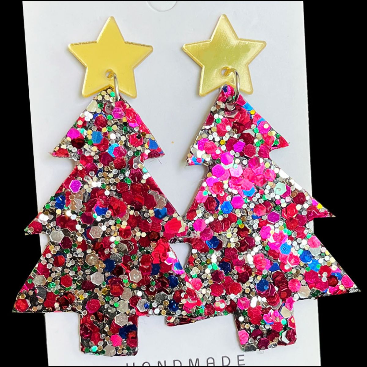 Starlit Sequin Christmas Tree Earrings