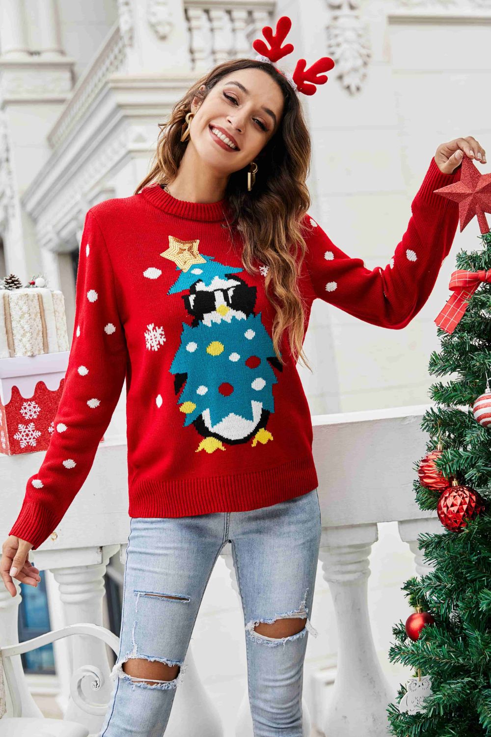 Festive Penguin Holiday Sweater