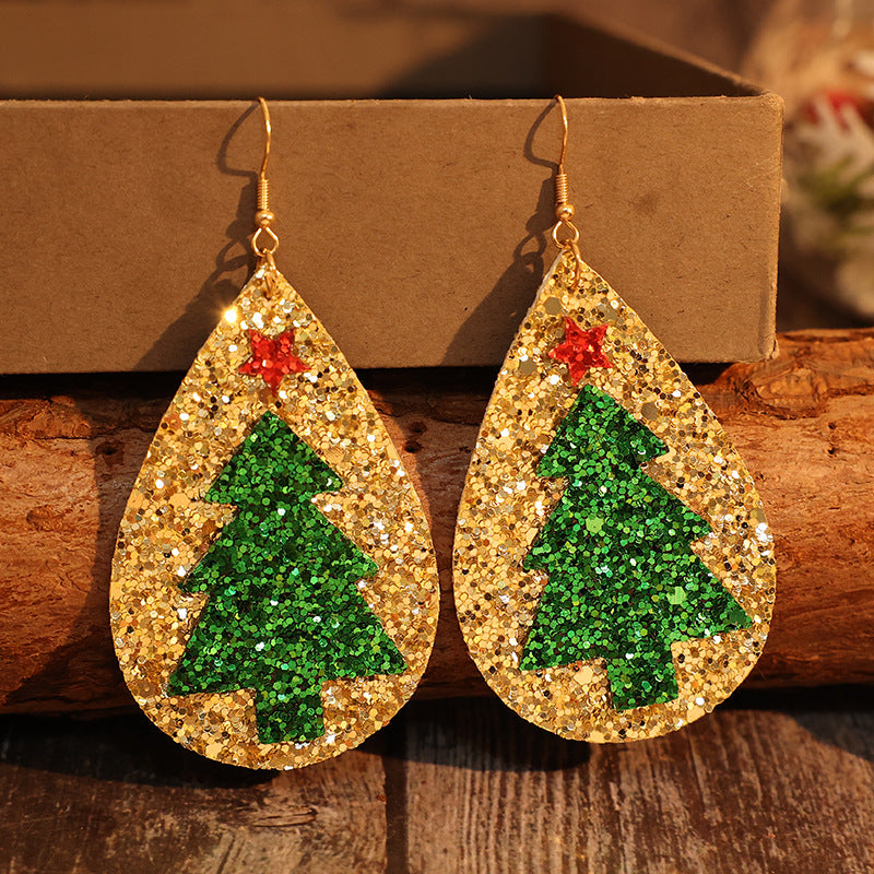 Glittering Christmas Tree Teardrop Earrings