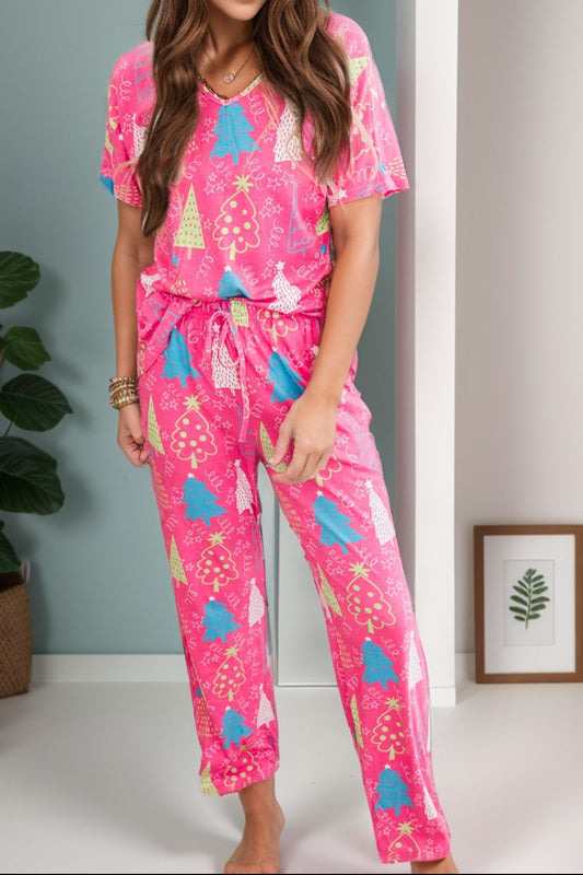 Bright Holiday Tree Print Pajama Set